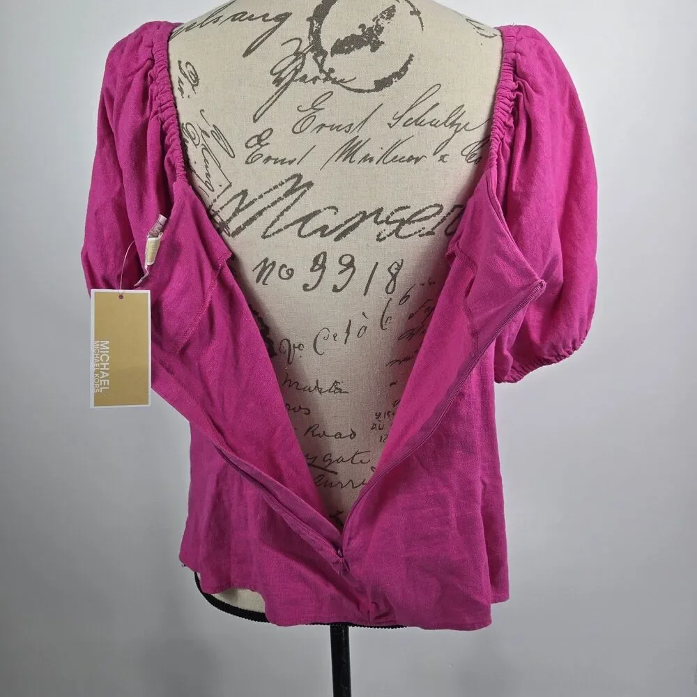 Michael Kors Women's Size‎ XL Pink Drawstring Front Blouse NWT
